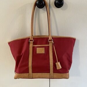 Vintage 90s COACH Weekender Classic Red Canvas Tan Leather Satchel Tote Bag